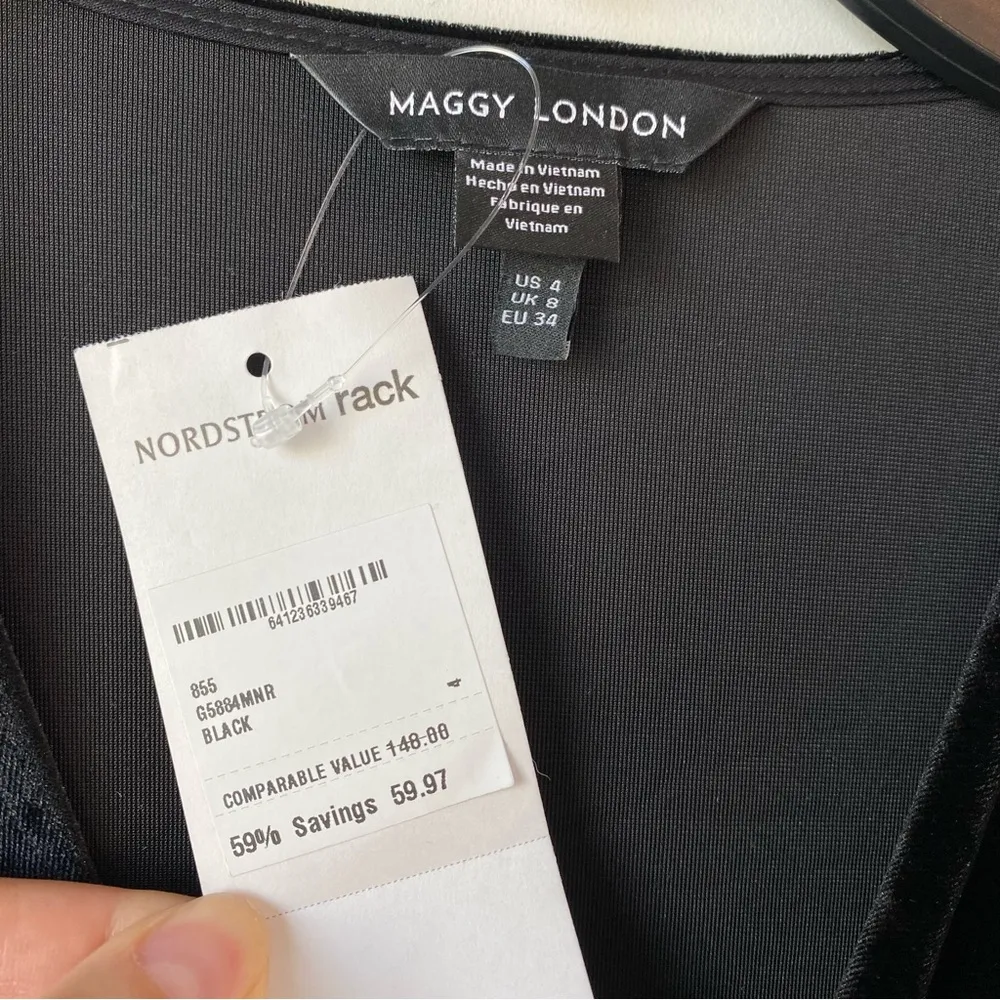 Maggy London Velvet Twist Front Midi Dress Black 4 - Image 3