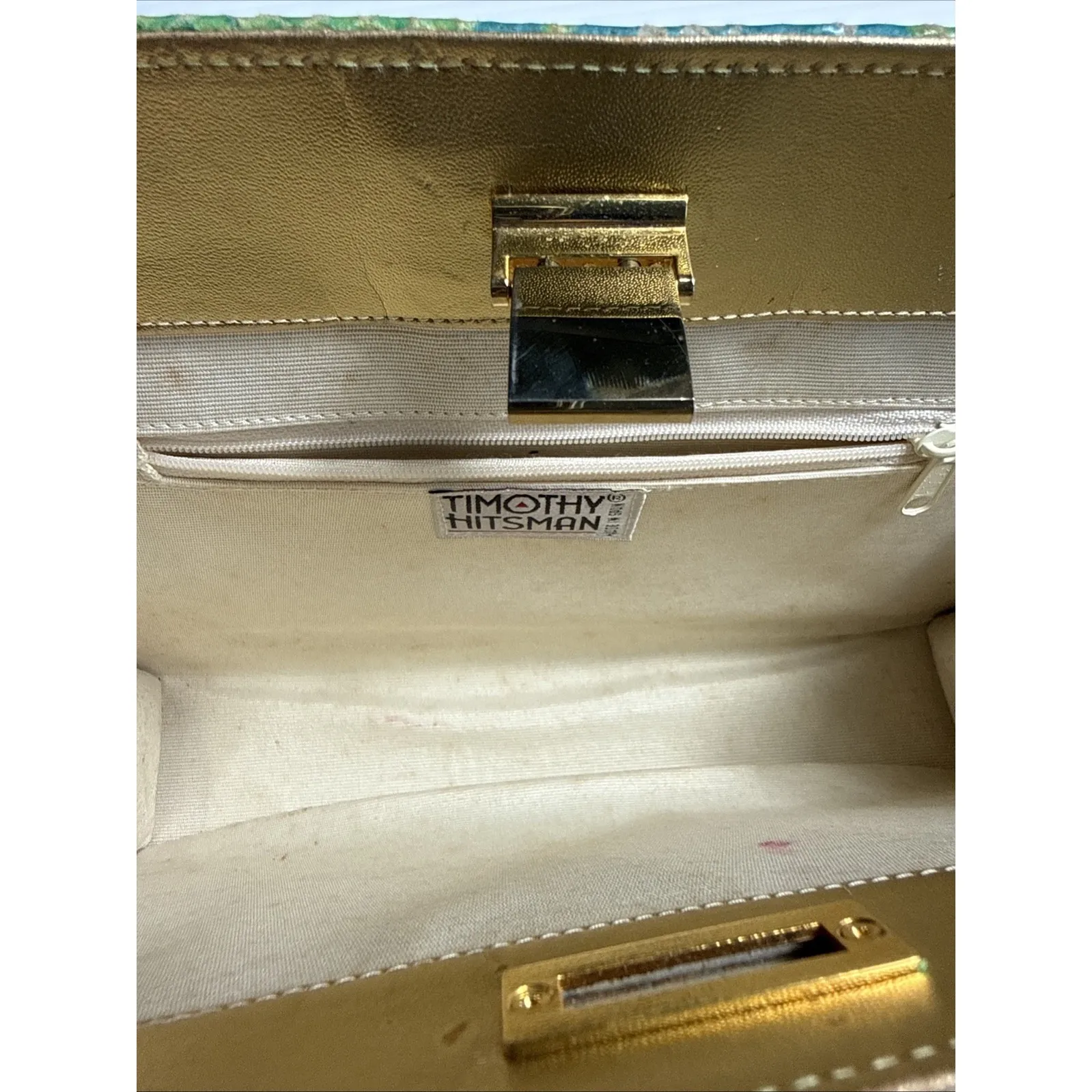 Timothy Hitsman Imatation Snakeskin Handbag W Chain Spain Blue Green - Image 8