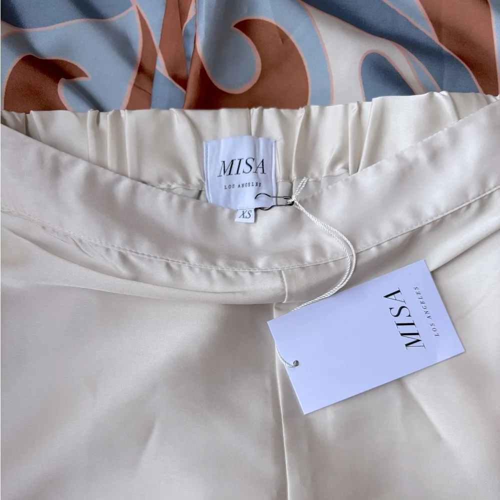 NWT MISA Los Angeles Isara Satin Pant in Ivory The Swans Border Print Size XS - Image 6