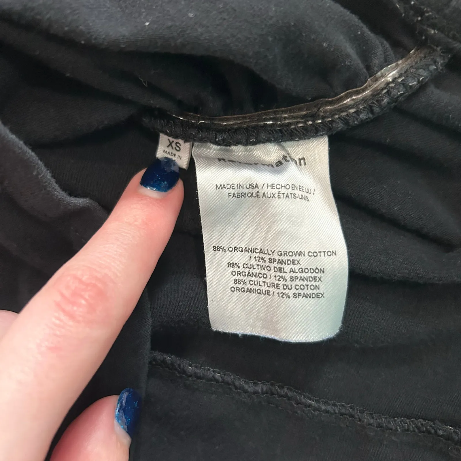 Reformation Lindy Stretch-Cotton Top Black Organic Cotton Ruched Cropped Size XS - Image 8