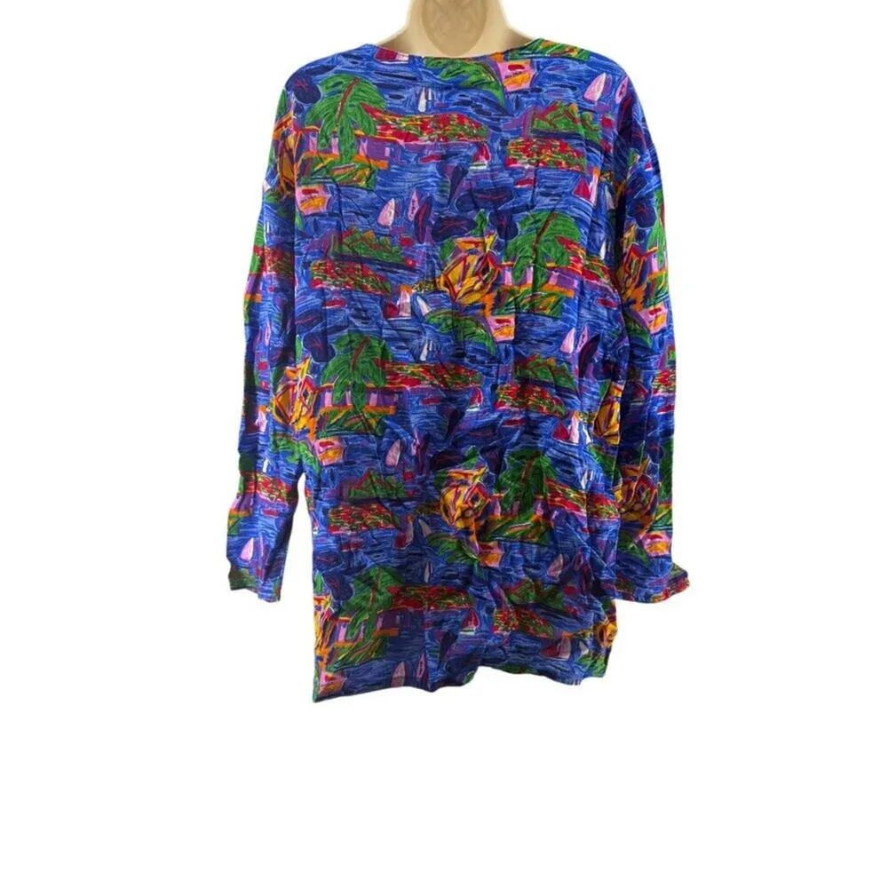 Vintage Ken Done Womens Art to Wear Hawaiian Vacation Ocean Boats Womens Large - Image 5