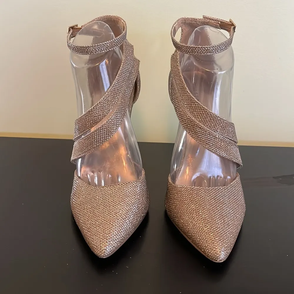 Call It Spring, Gold fabric ankle strap stiletto pointy toe - Image 9