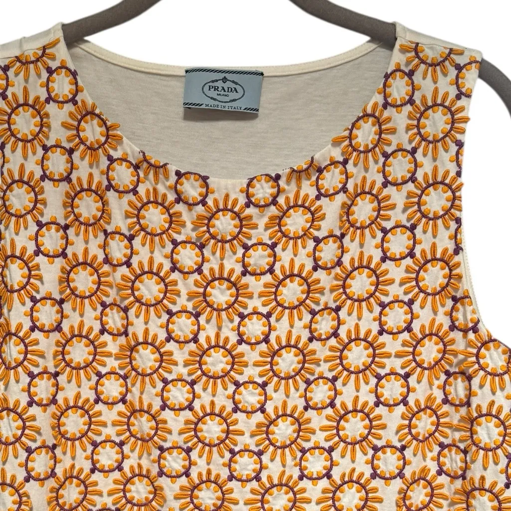 PRADA Embroidered Sunny Tank 46/6 EUC - Image 4