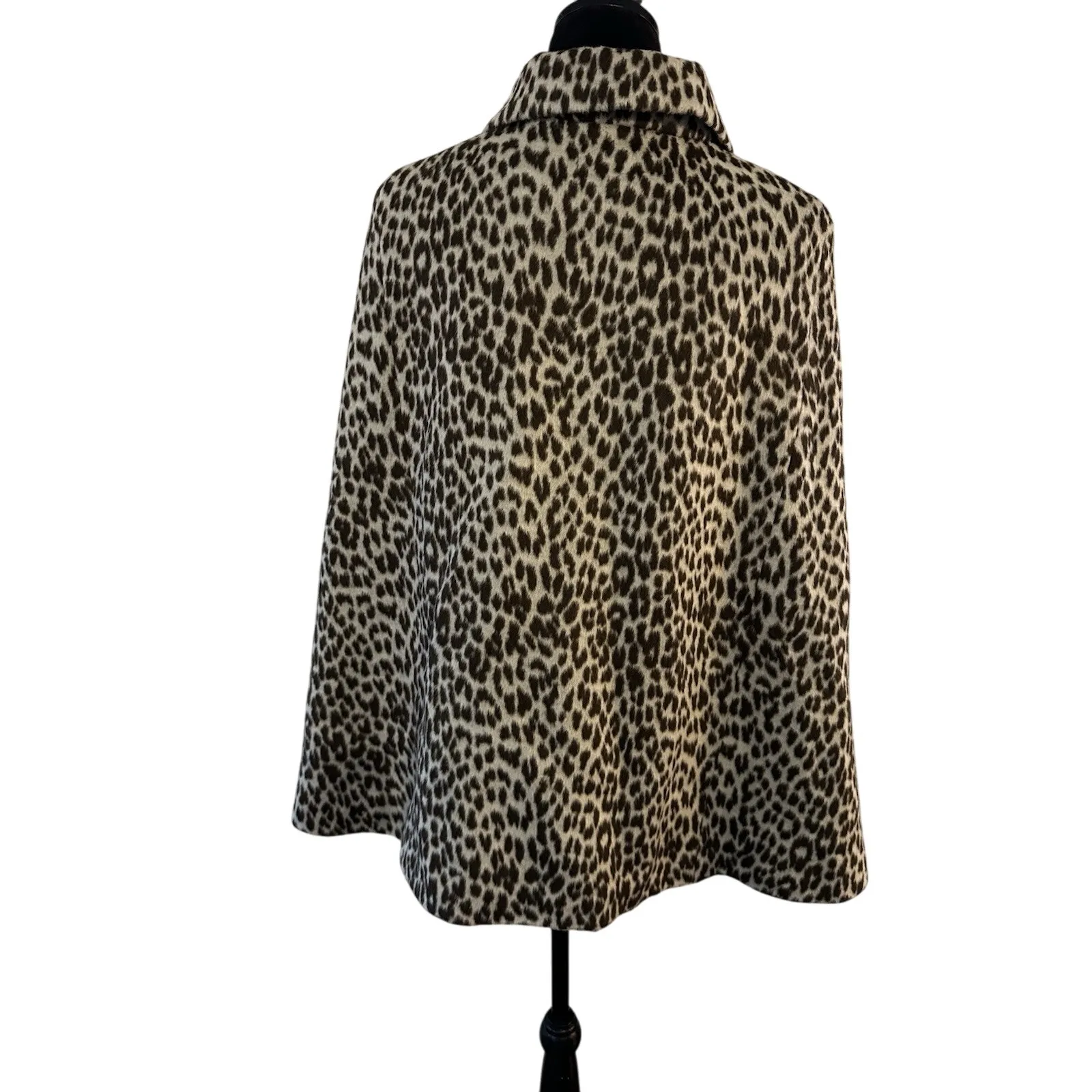 Tyler Boe Cape Jacket Short Faux Fur Animal Print Size Small Wool Button Close - Image 2
