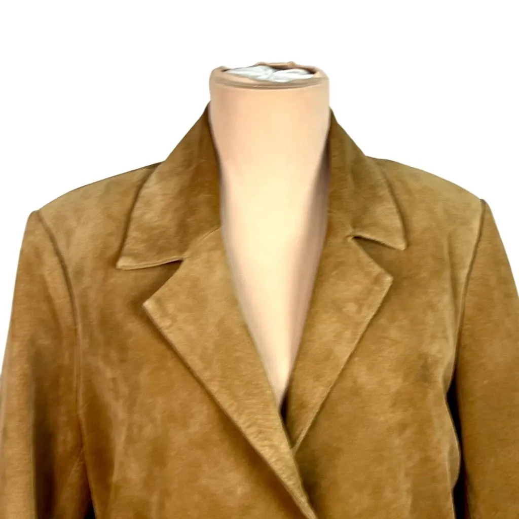 Bernardo  Camel Brown Suede Trench Coat S Barn Oversized Washable Western Boho - Image 4