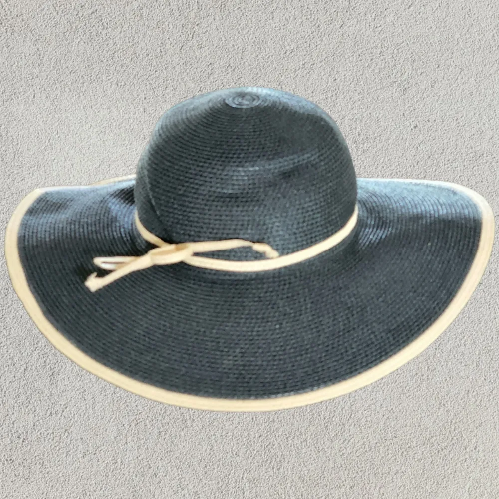 Charter Club black tan trim bow straw wide brim hat - Image 4