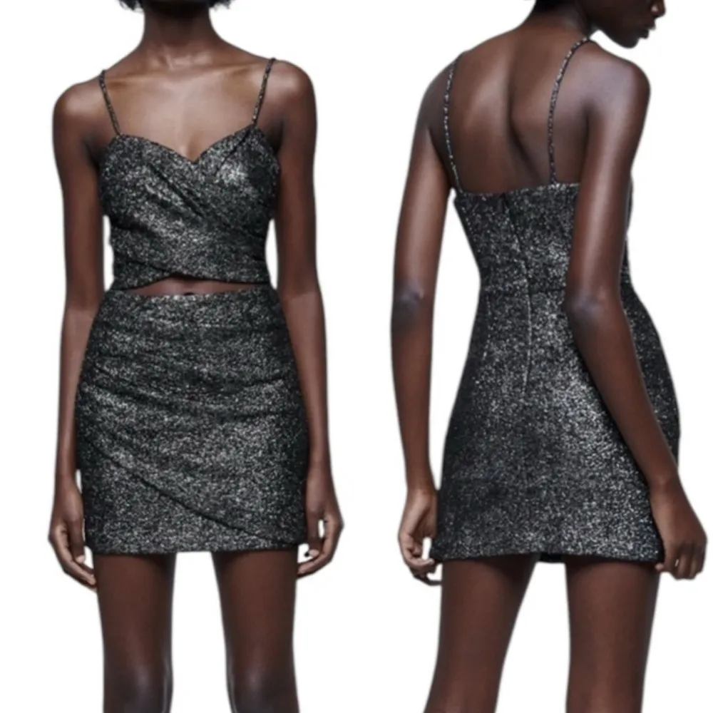 NWT Zara Cut Out Multicolor Sparkle Glam Mini Dress Black Silver Size XS - Image 11