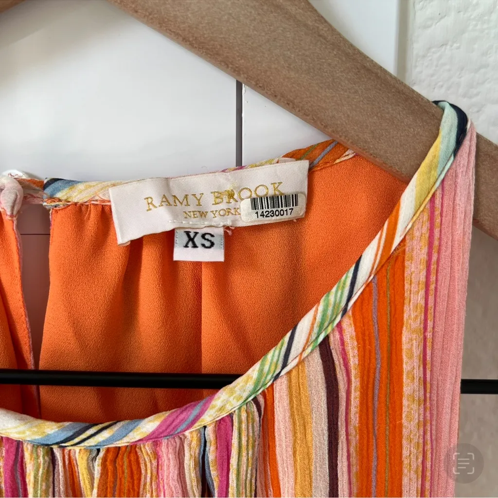 Ramy Brook Tobie Striped Smocked Waist Sleeveless Orange Silk Mini Dress - Image 10