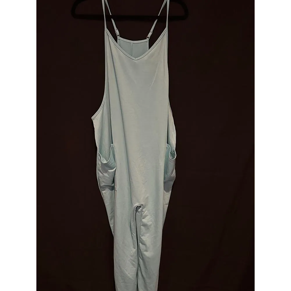 Womens Light Blue Adjustable Strap Jumpsuit With Pockets Size L - Image 5