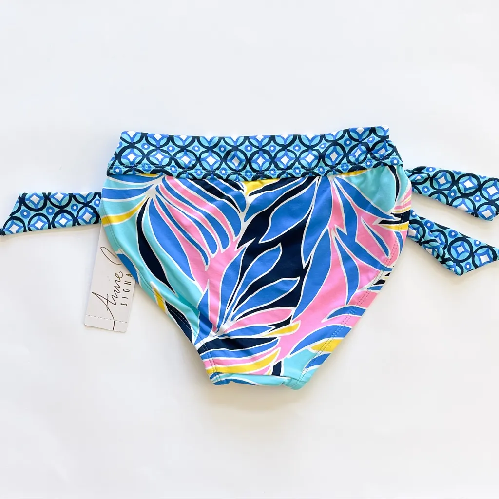Anne Cole Abstract Geometric Side Tie Bikini Bottoms Small NWT Blue Pink Yellow - Image 5