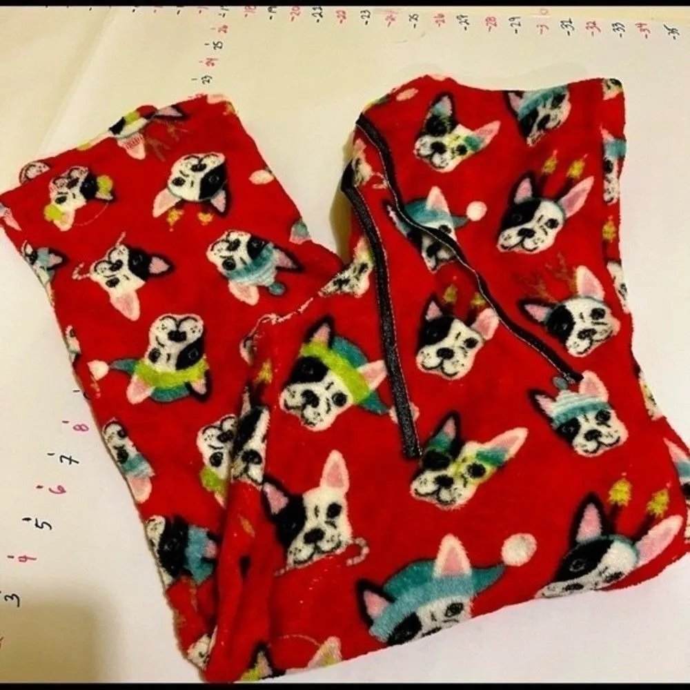 CGT PJ bottoms fuzzy fleece women‎ size  Large dogs red pants - Image 2