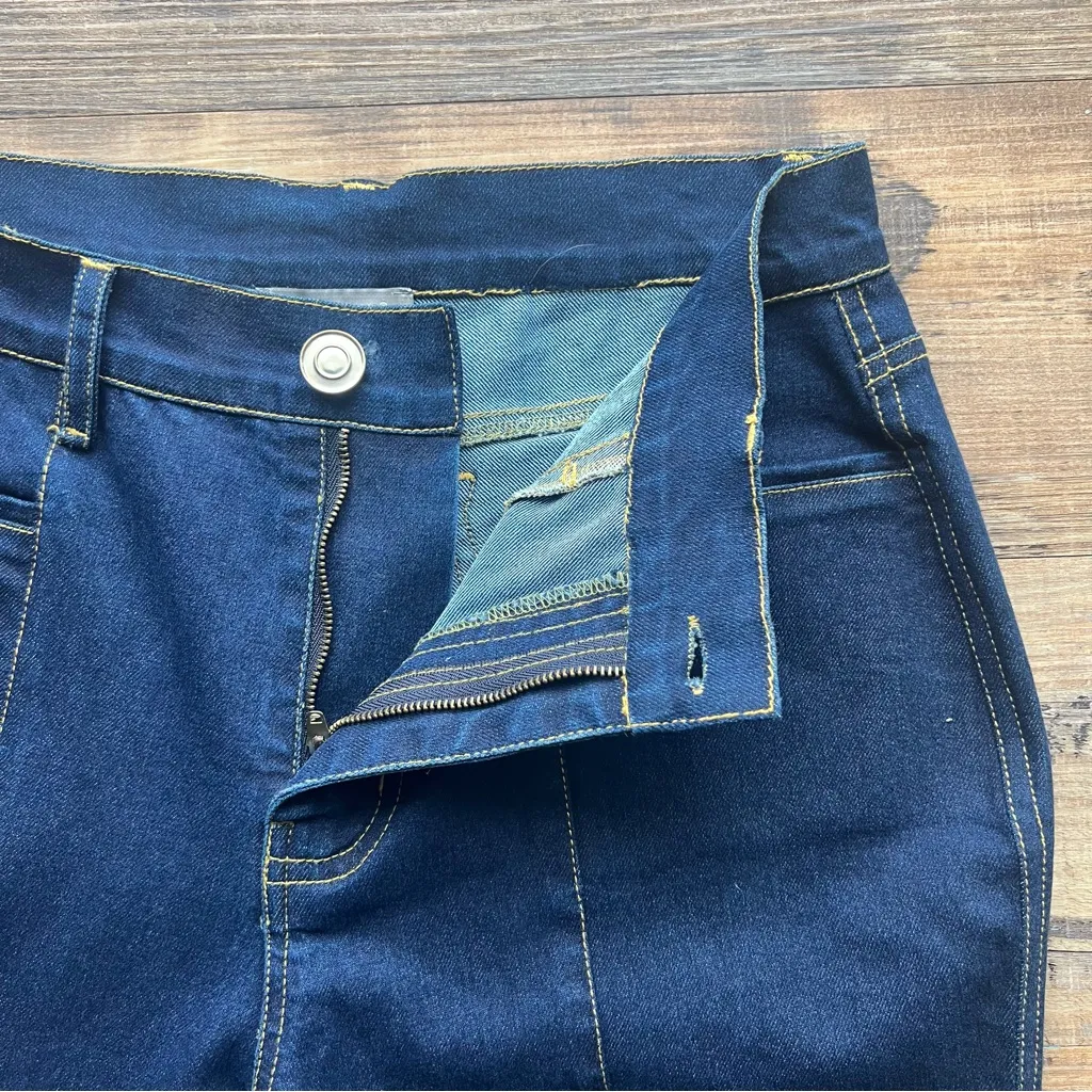 Masseys Womens Paneled Split Hem Flare High Waisted Denim Jeans Western Size 6 Blue - Image 6