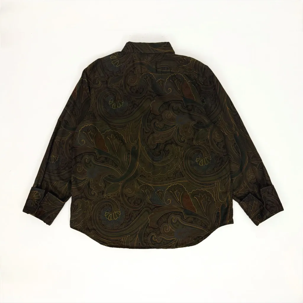 Vintage 90’s Ralph Lauren Button-Down Paisley Blouse in Brown and Olive | Size L - Image 9