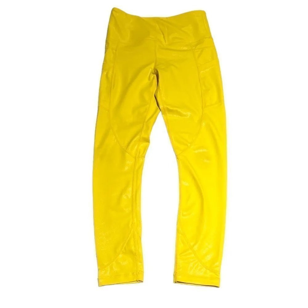 ZYIA Active Neon Yellow Metallic Light N Tight High Rise Pocket Leggings C34 - Image 7