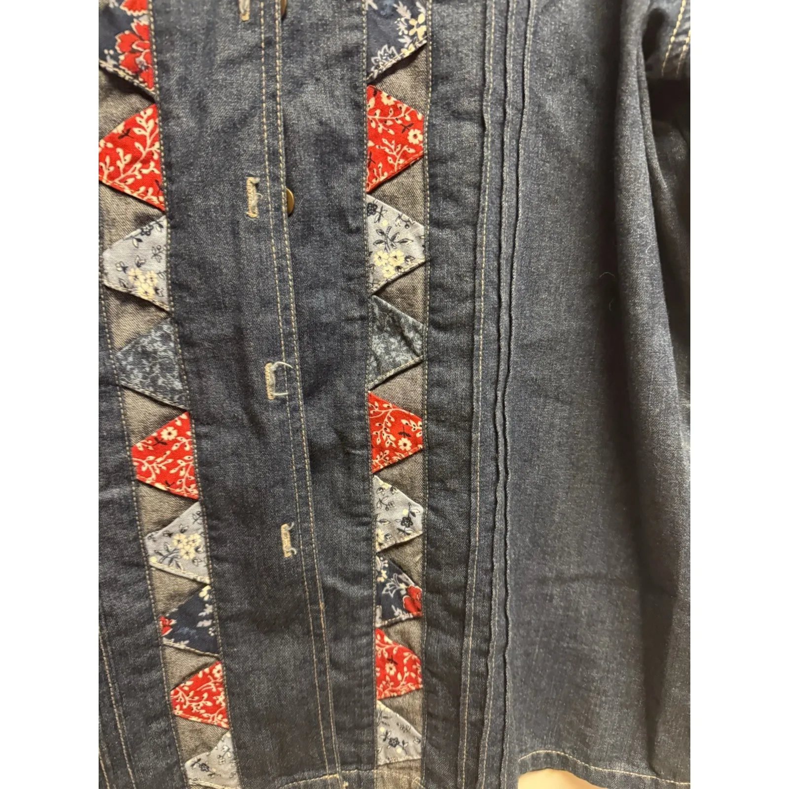 Vintage Koret City Blues Women's Patchwork Bandana "Quilt" Denim Shirt Size XL Blue - Image 4