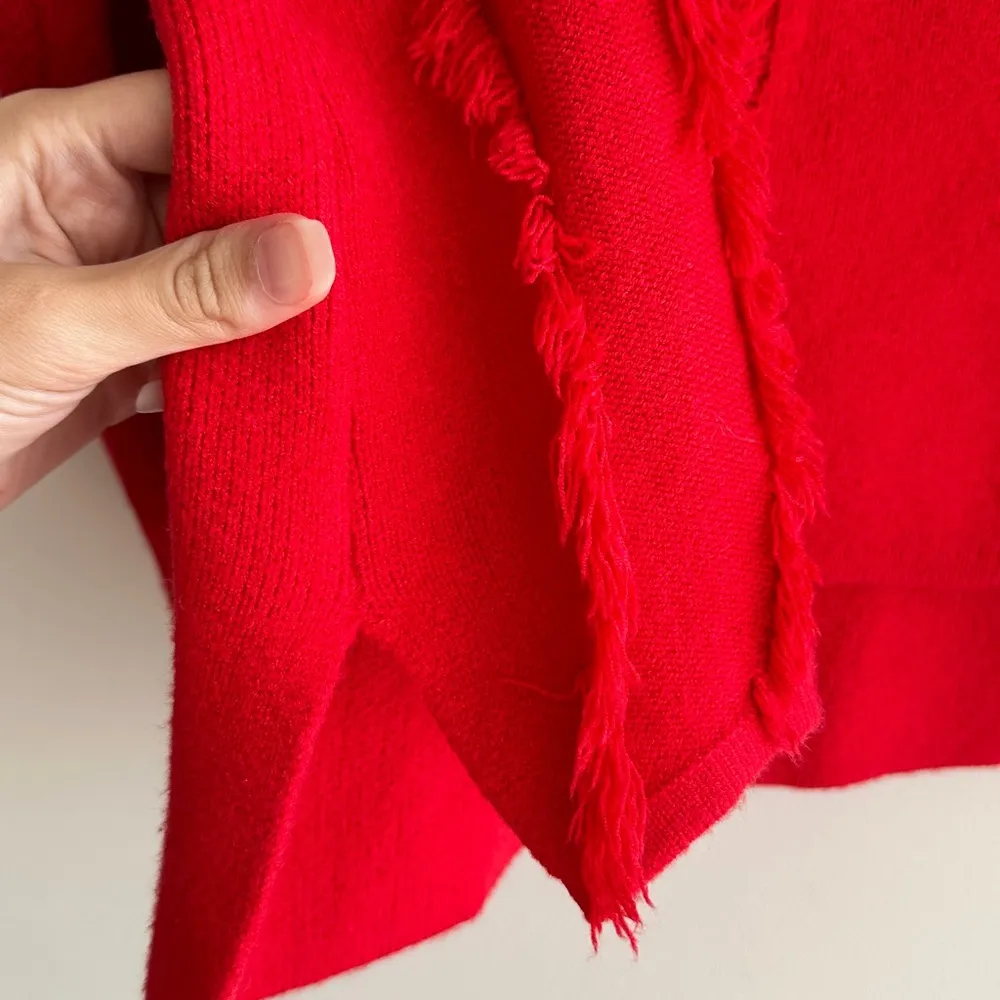 ontwelfth Red Fringey Sweater, Bright Red Knit Crewneck Sweater, Size Medium - Image 5