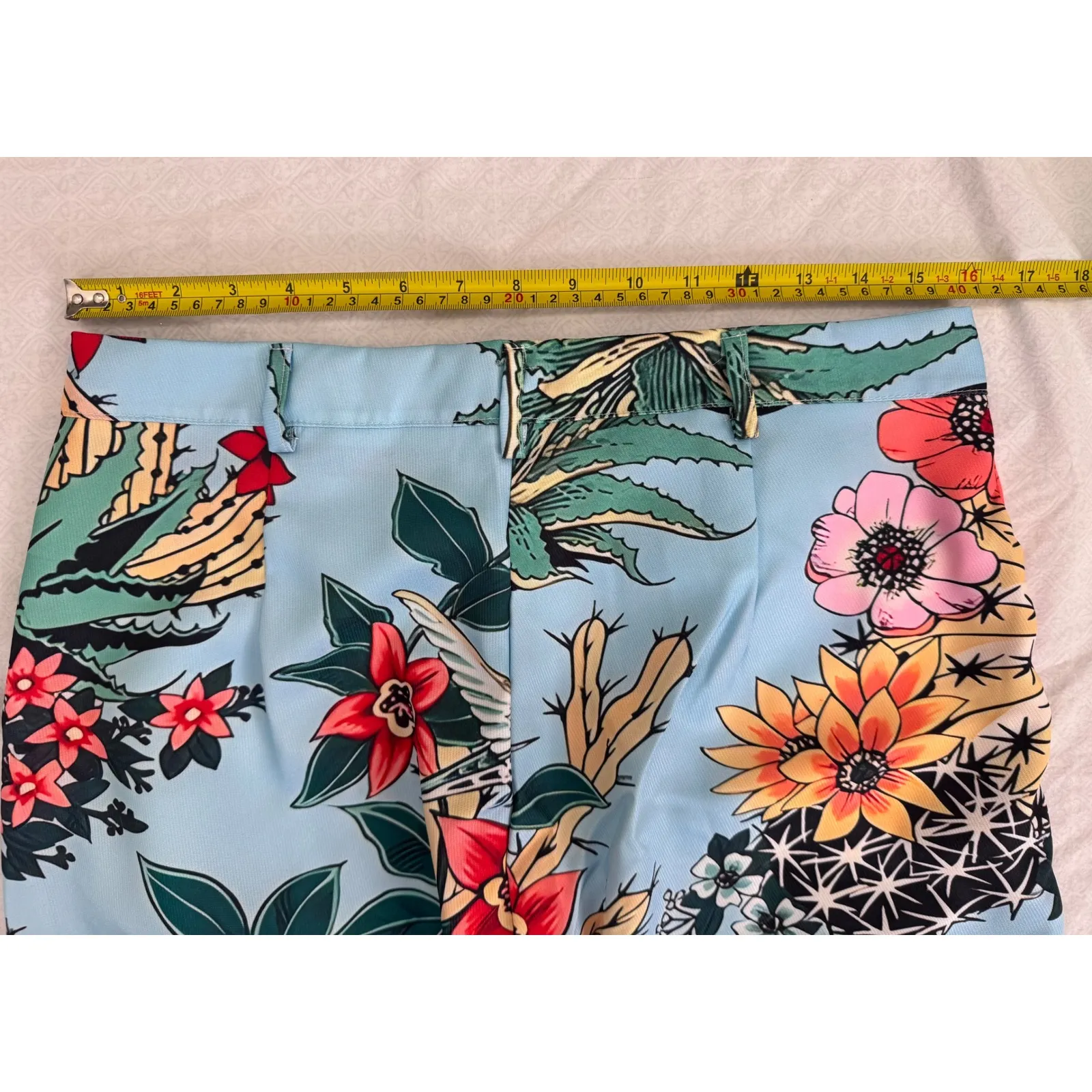 Floral Print Wide Leg Pants High Waist Boho Festival‎ Trousers Size L Blue Size L - Image 5