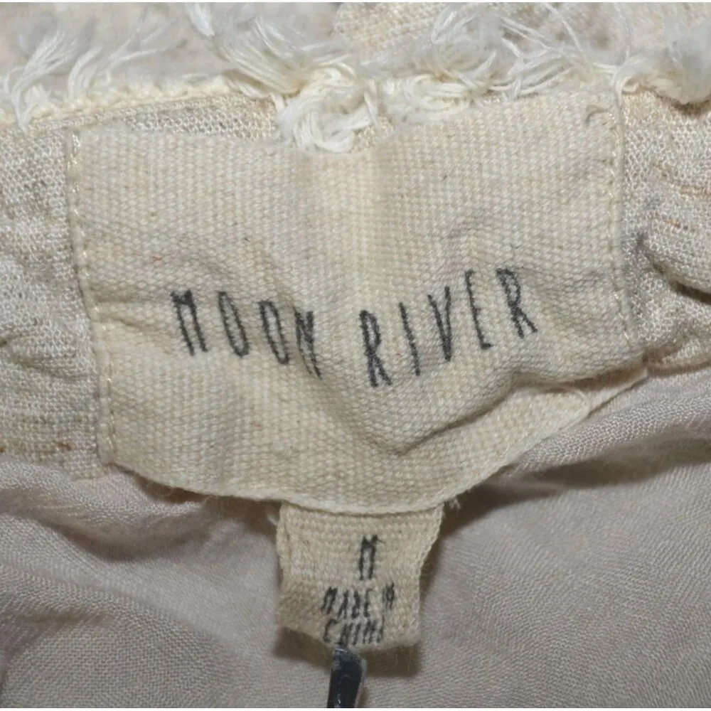 Moon River Beige Crop Tank Top Size M Linen Blend Fringe Rope Straps Cottage - Image 10