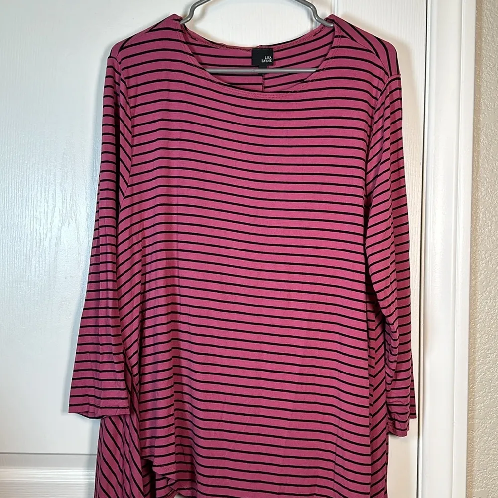 Lisa Bayne Mauve Black Tunic Drape Asymmetrical Blouse Classic XL EUC #0589 - Image 3