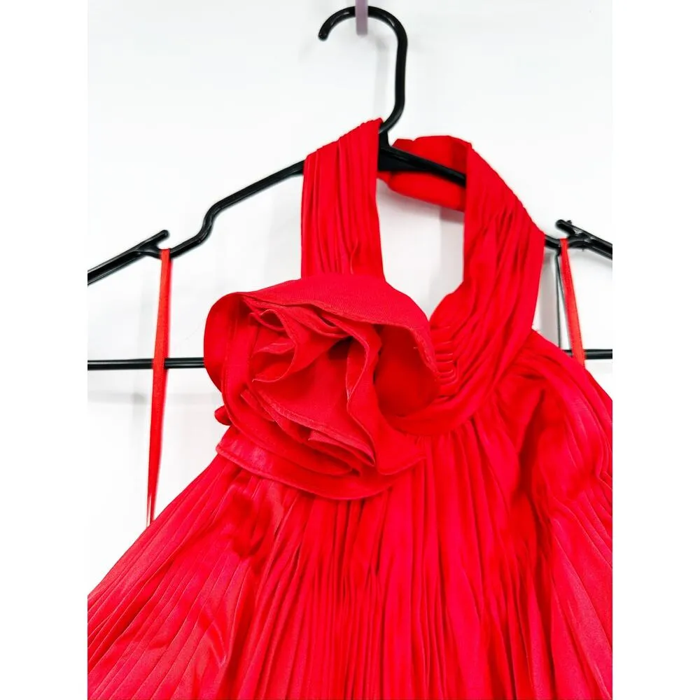 Mac Duggal 49333 Cherry Red Soft Tie Halter Neck High Slit Gown Size 16 NWT - Image 4