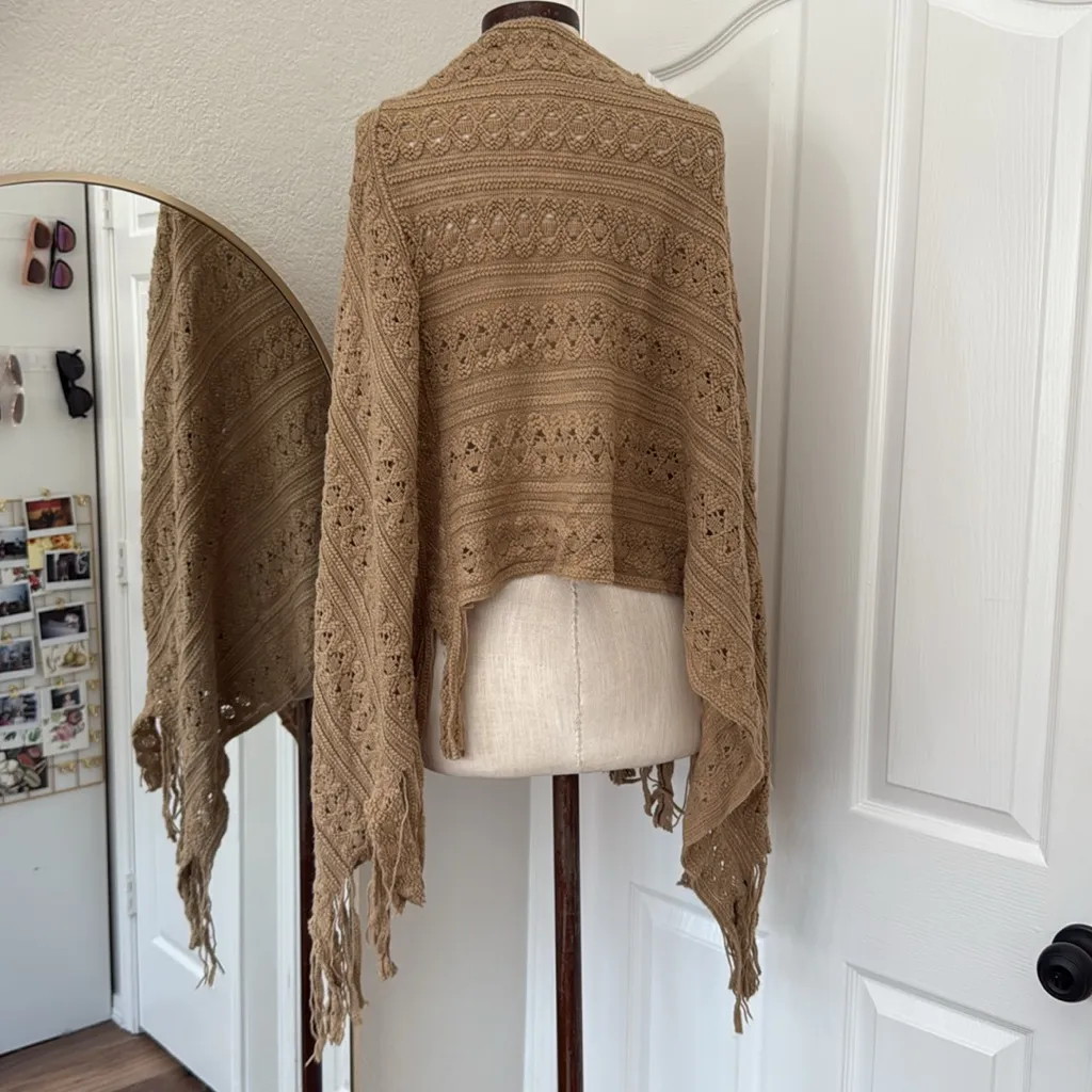 Cableknit fringe poncho Tan Size L - Image 3