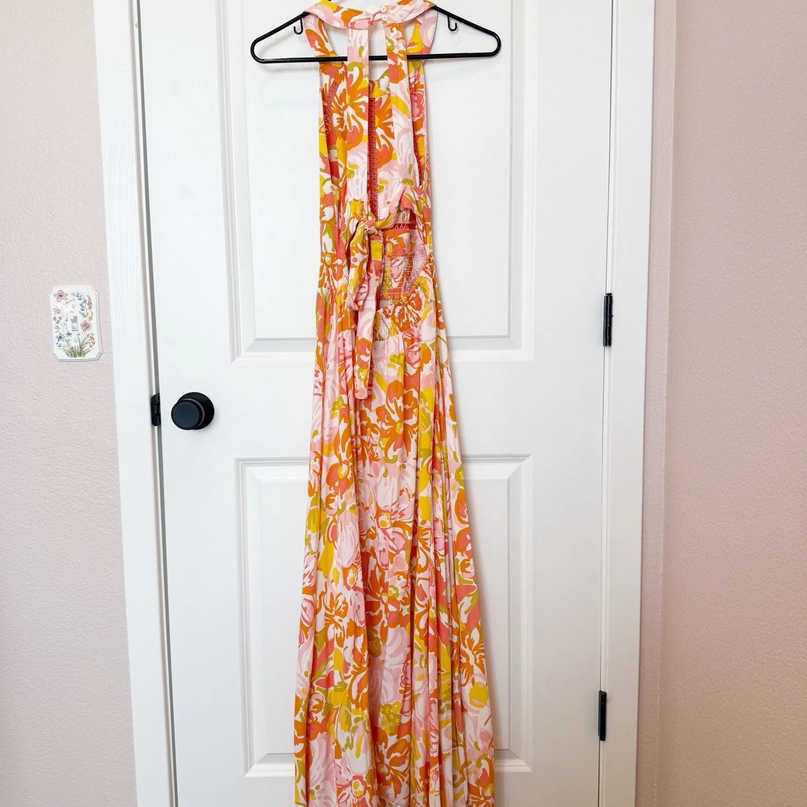 Abel The Label Floral Maxi Dress Size Medium Resort Tropical White Lotus Open - Image 4