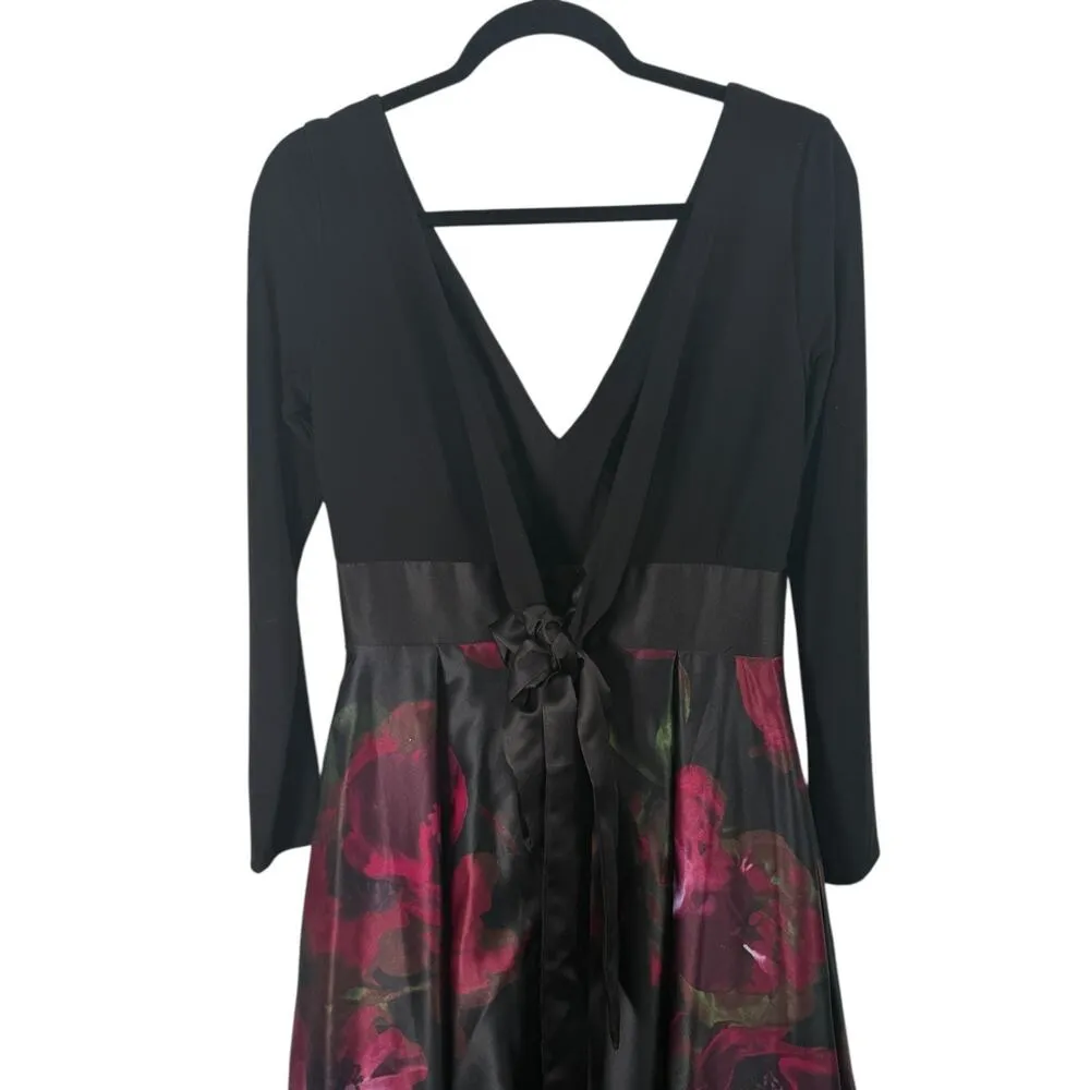 Xscape Black Red Floral V-Neck Maxi Dress Elegant Party Wedding Guest Womens 8 - Image 6