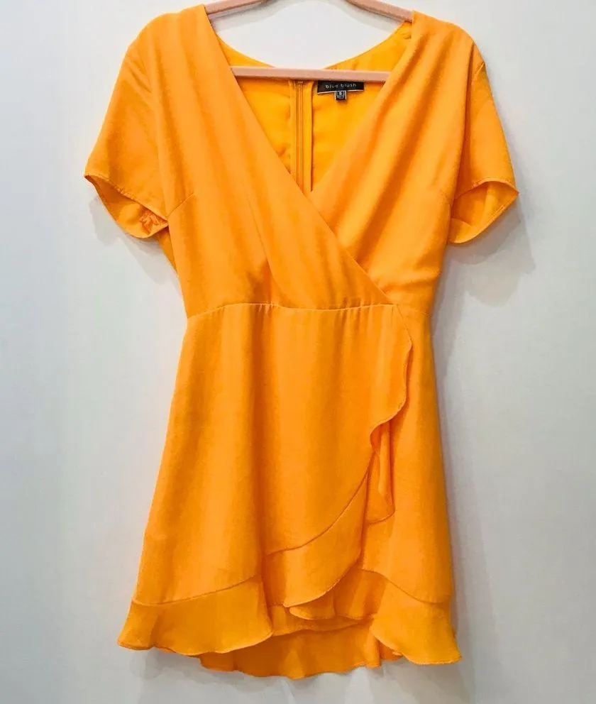 Boutique Blue Blush Wild Tangerines Wrap Mini Dress with Ruffled Hem sma… - Image 4
