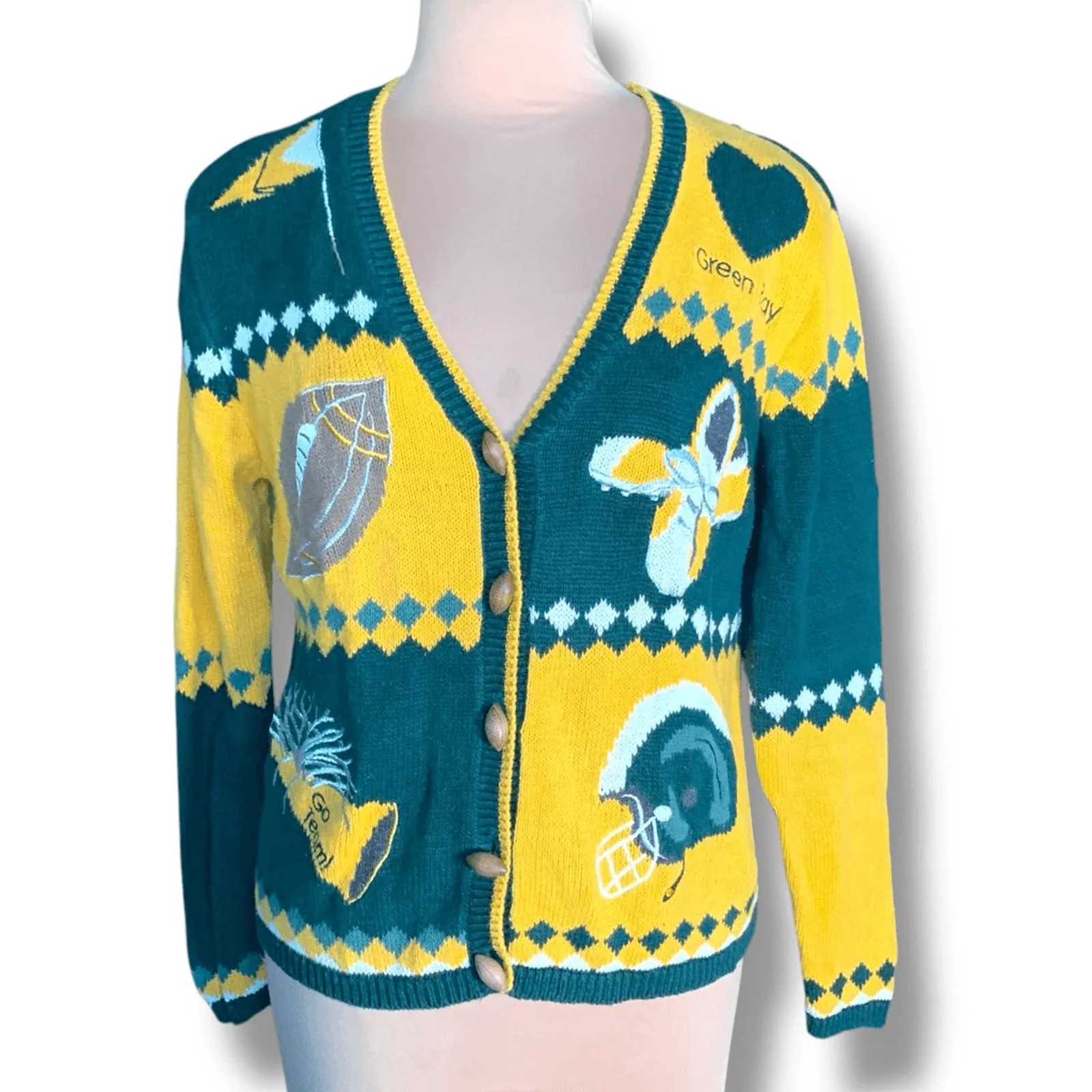 Vintage 90s Green Bay Packers Football Knit Cardigan Sweater Small Cheesehead - Image 11