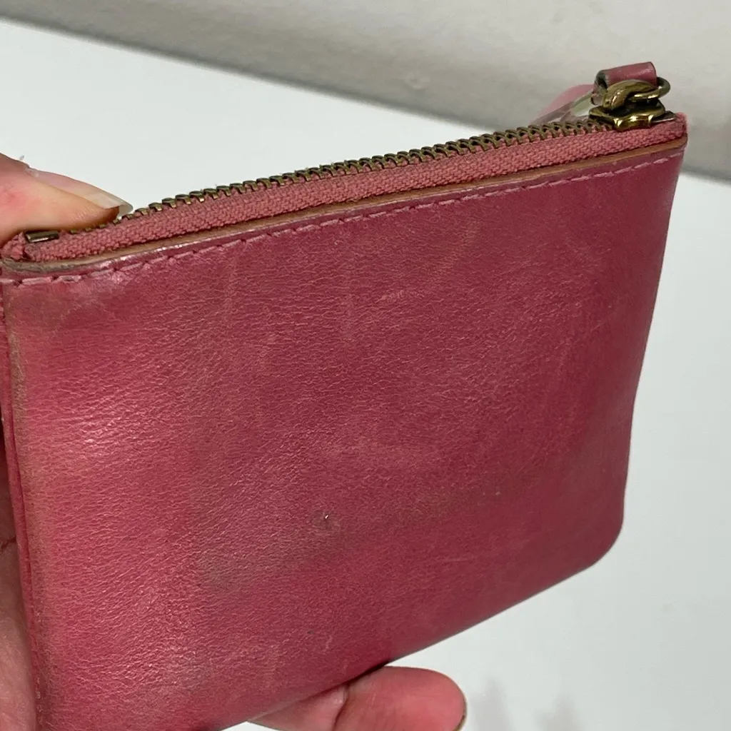 Madewell Leather Pocket Pouch Wallet Card Purse Dark Pink Small 4x5'' Preppy - Image 4