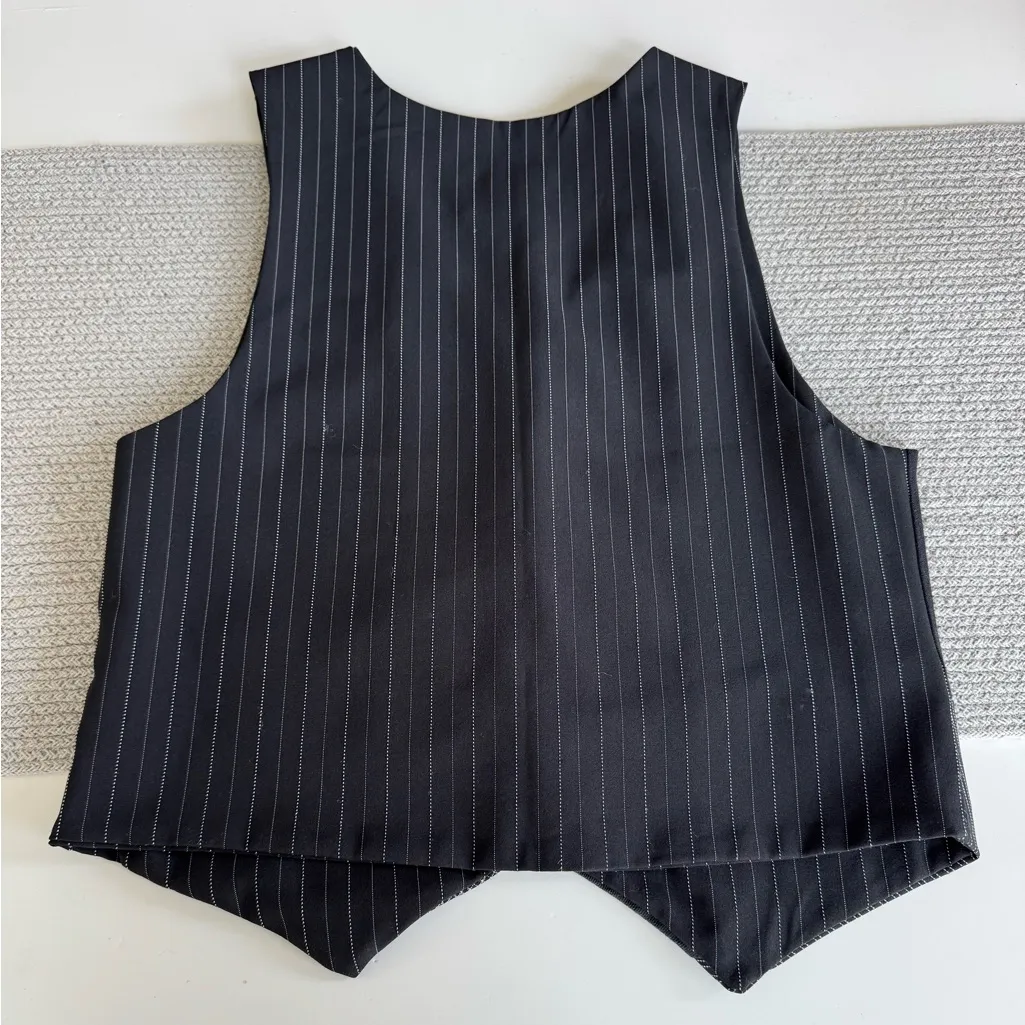 Vintage 90’s Love Lies Black Patchwork Menswear Pinstripe Vest Size Small - Image 6