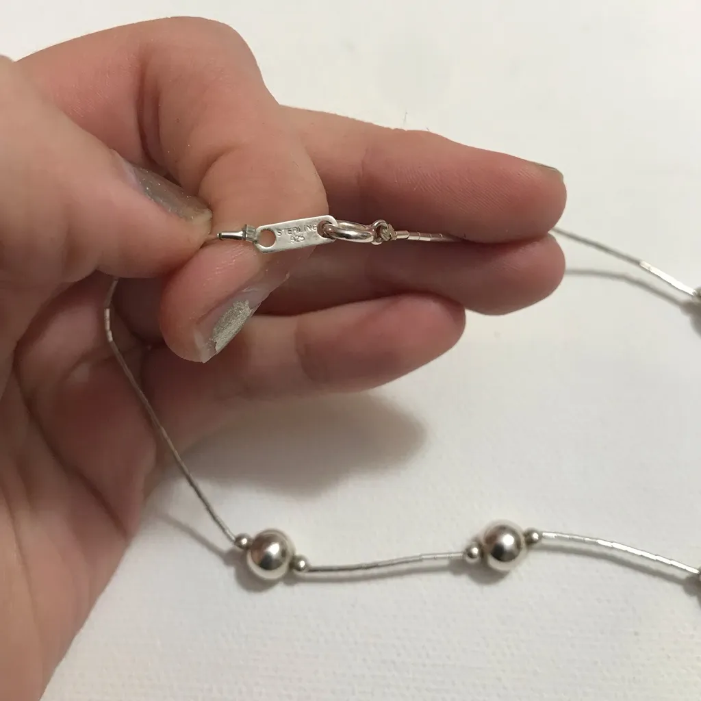 Sterling Silver 925 Designer Jordan Liquid Silver Ball Bead Chain Necklace 19 in - Image 3