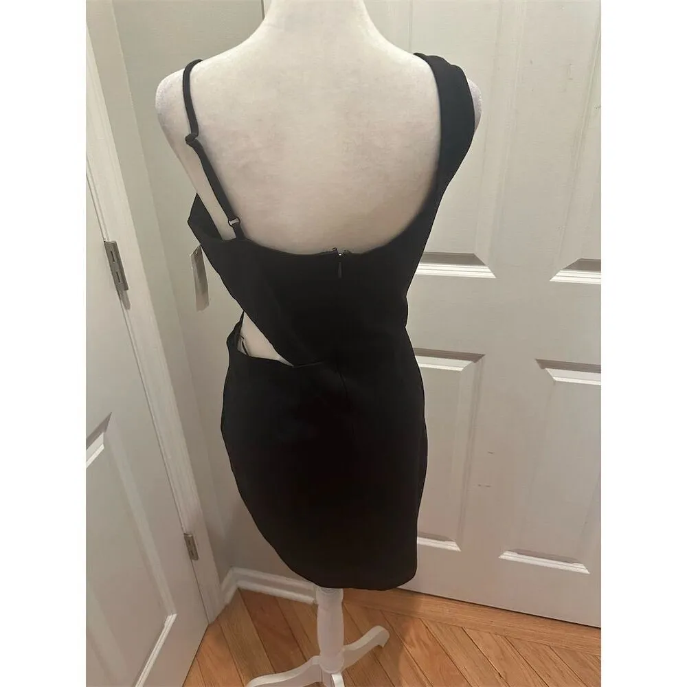 Socialite Women's Black Asymmetric Cut Out Waist Bodycon Mini Dress M NWOT - Image 3