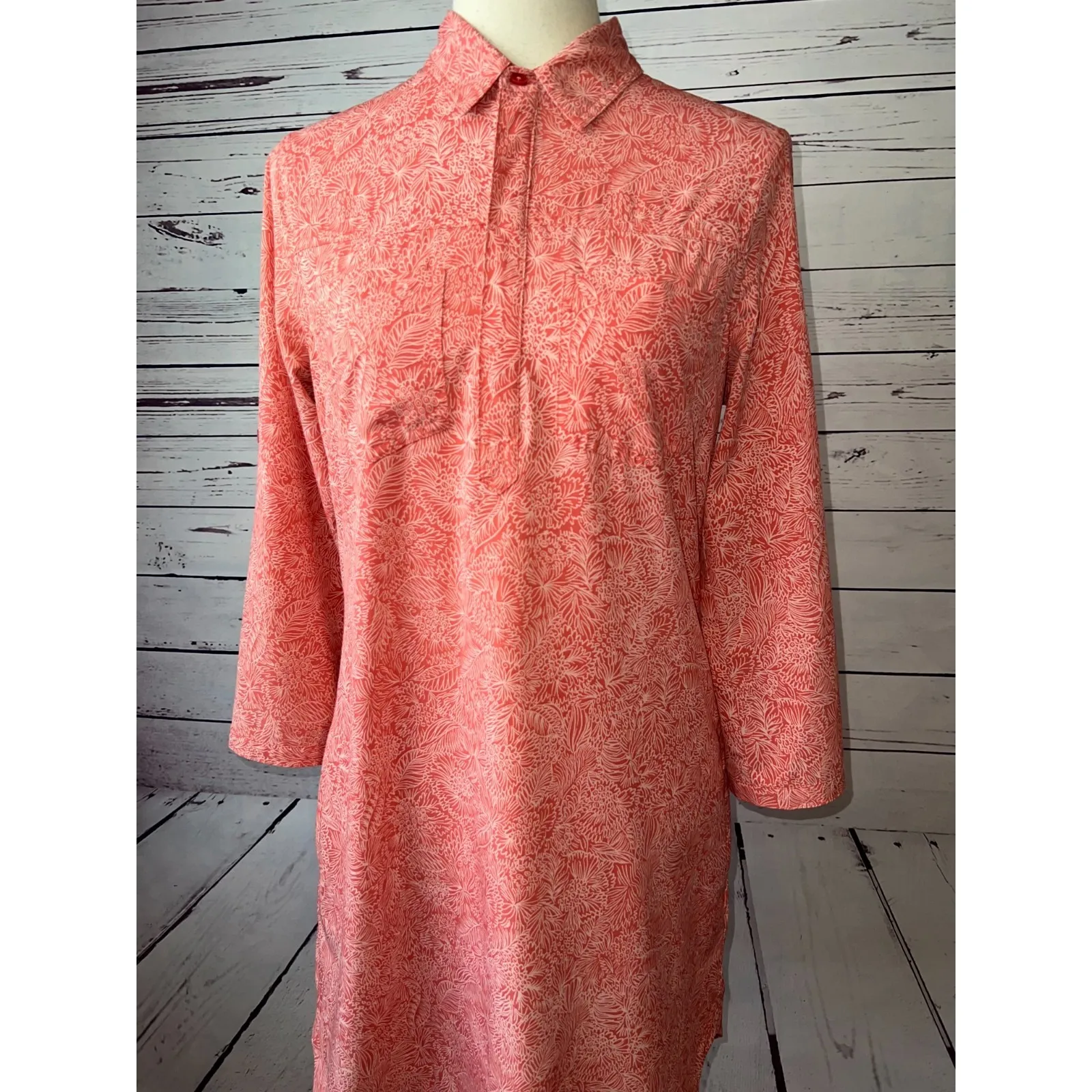 Title Nine Dress Small Botanical Shirtdress Nimblene Zip Pocket TN-200983 Orange - Image 10