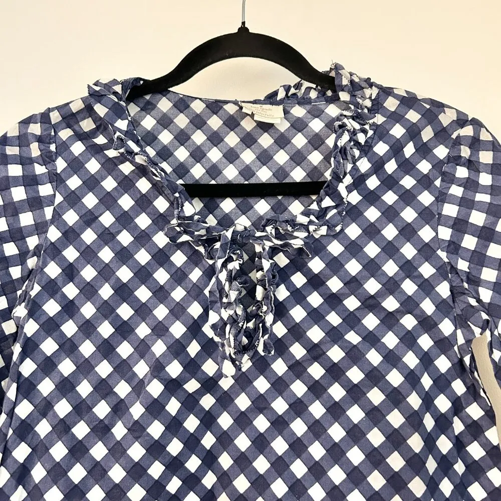 Kate Spade Gingham Print Ruffle Neck Tunic Top Size XXS - Image 3