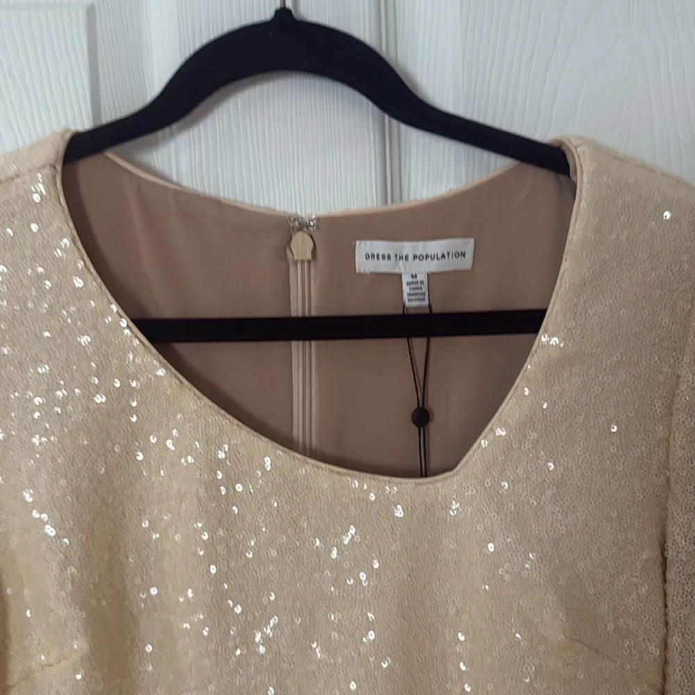 NWT Dress the population cream and Black Sequin Dress asymmetric neck sz medium - Image 5