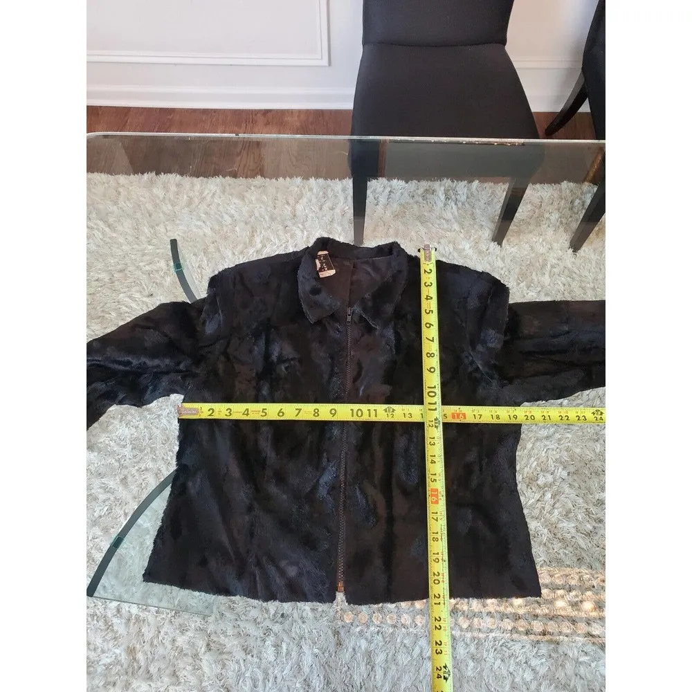 Monika Turtle Studio Black Faux Fur Long Sleeve Casual Front Zip Jacket Large - Image 8