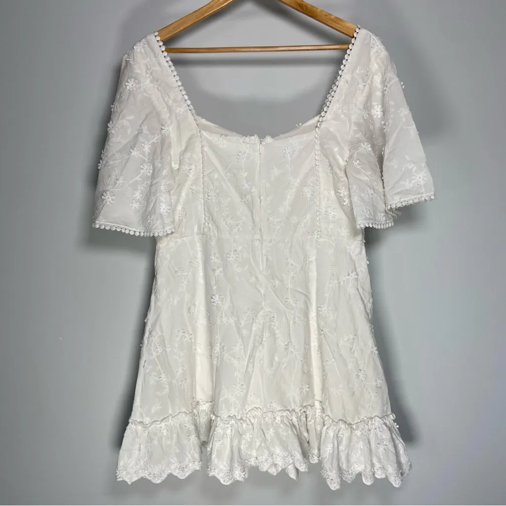 Showpo White Eyelet Lace Mini Dress Square Neck Floral Coastal Bridal Size 12 - Image 7