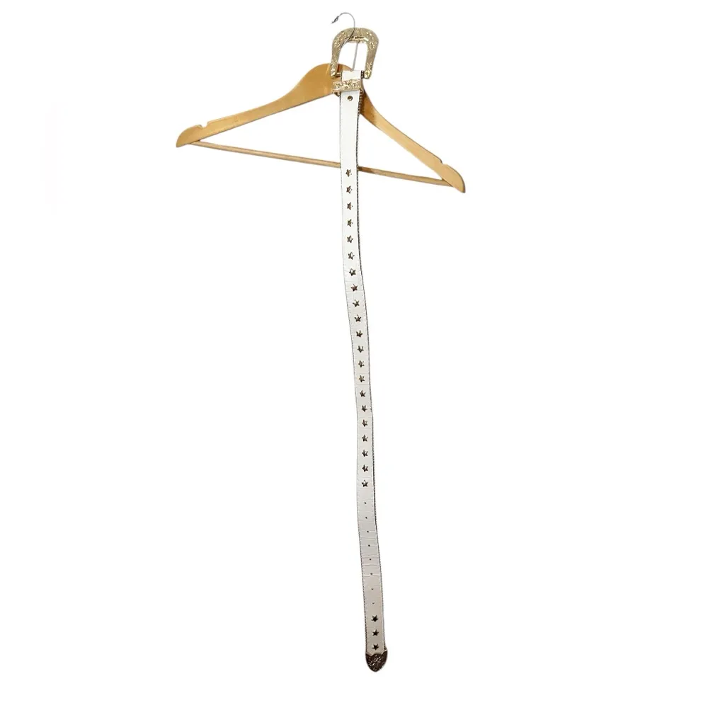 Y2K‎ Style White Faux Leather Star Studded Silver Belt With Silver Buckle - Image 2