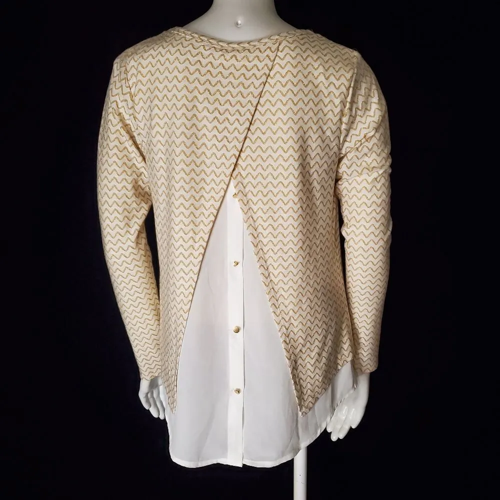 Society Girl White & Gold Chevron Blouse (S) - Image 4