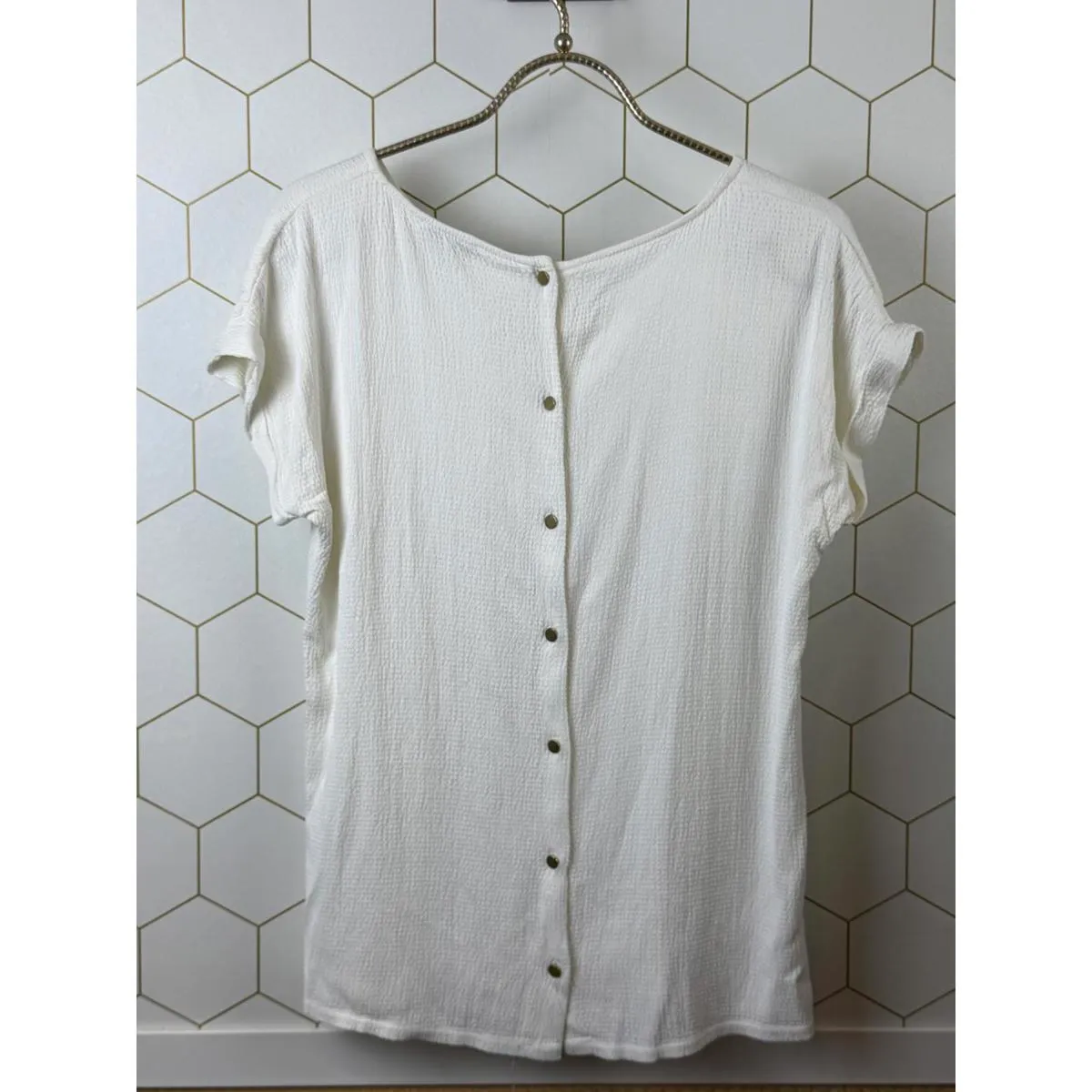 Reiss White Textured Button Back Short Sleeve Top - Size - 2 - Image 6