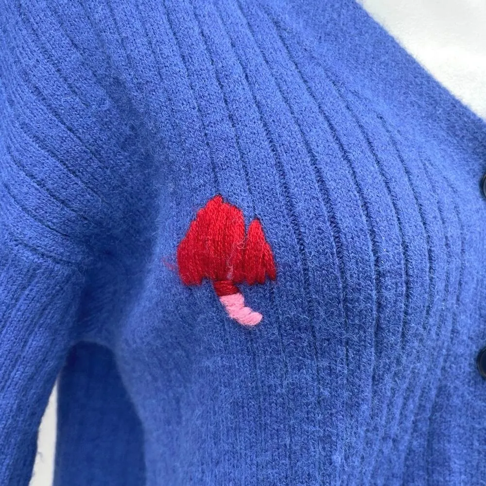 Cider Women's Blue Ribbed Knit Long Sleeve Button Down Cardigan Sweater Top Sz L - Image 2