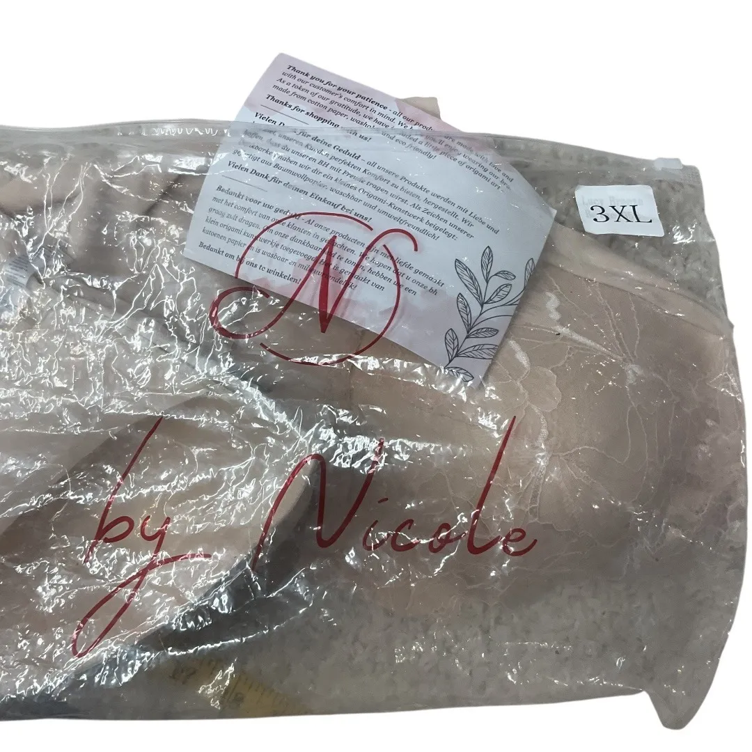 By Nicole‎ Lace Front Closure Bra Wireless Comfort Support Beige Plus Size XXXL Tan - Image 5