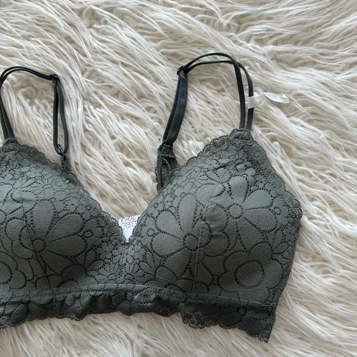 Aerie Real Happy Wireless Lightly Lined Candy Lace Bra Royal Palm Size 34C - Image 6