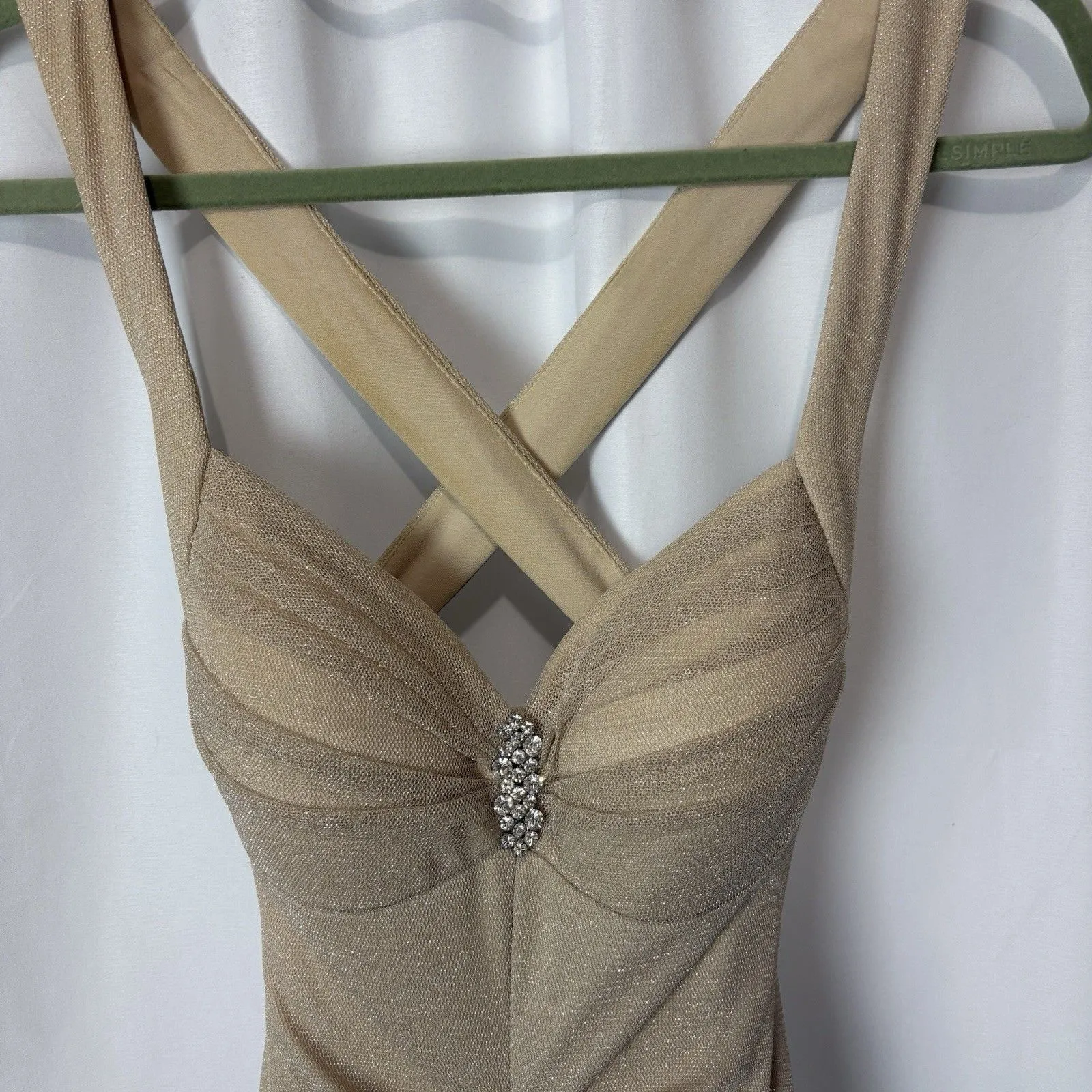 Blondie Nites Prom Formal Dress Nude Tulle Glitter Backless Mermaid Bodycon Sz 3 - Image 2