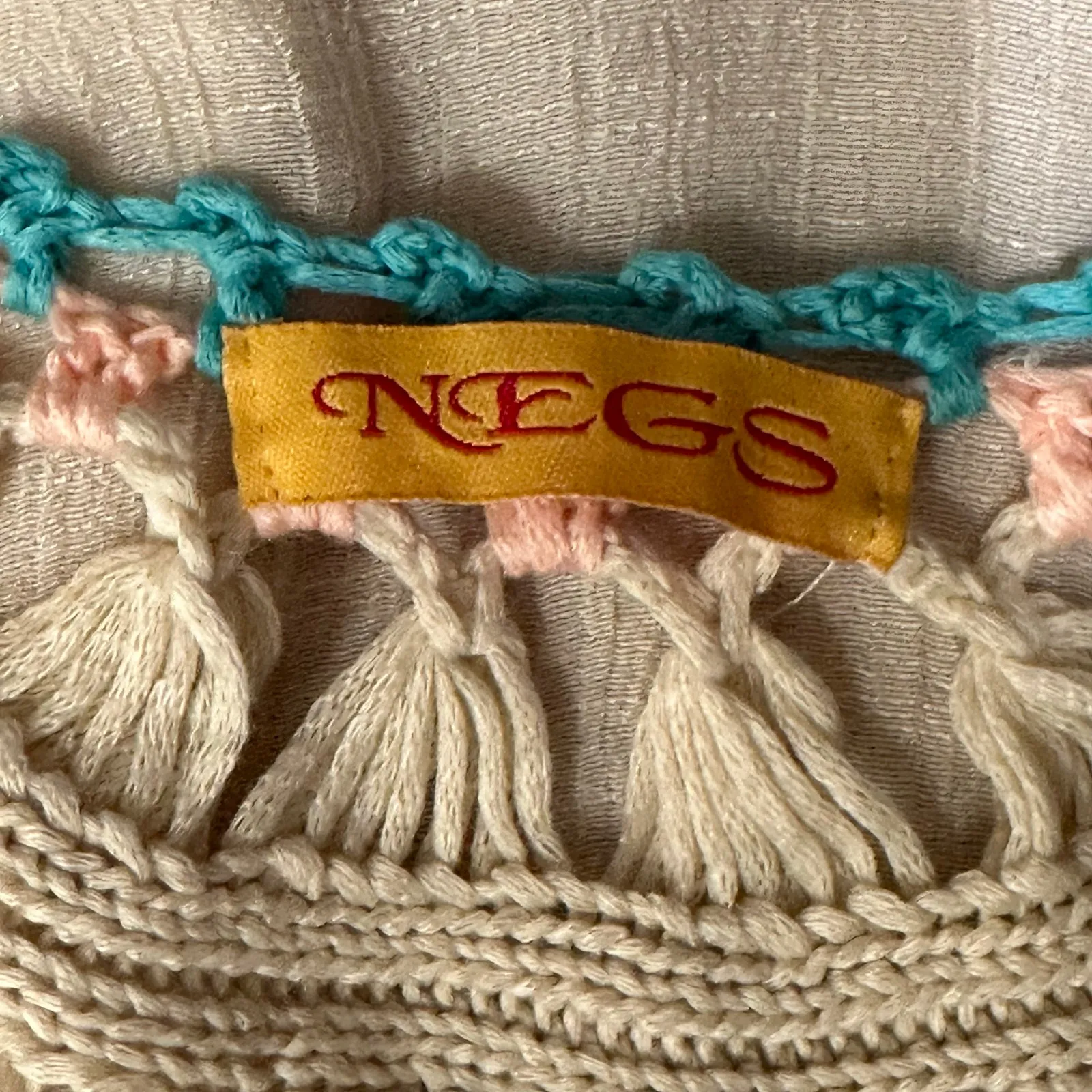 Negs‎ Women’s Boho Crochet Fringe Tunic Cover Up Festival Medium Large granny Blue - Image 12