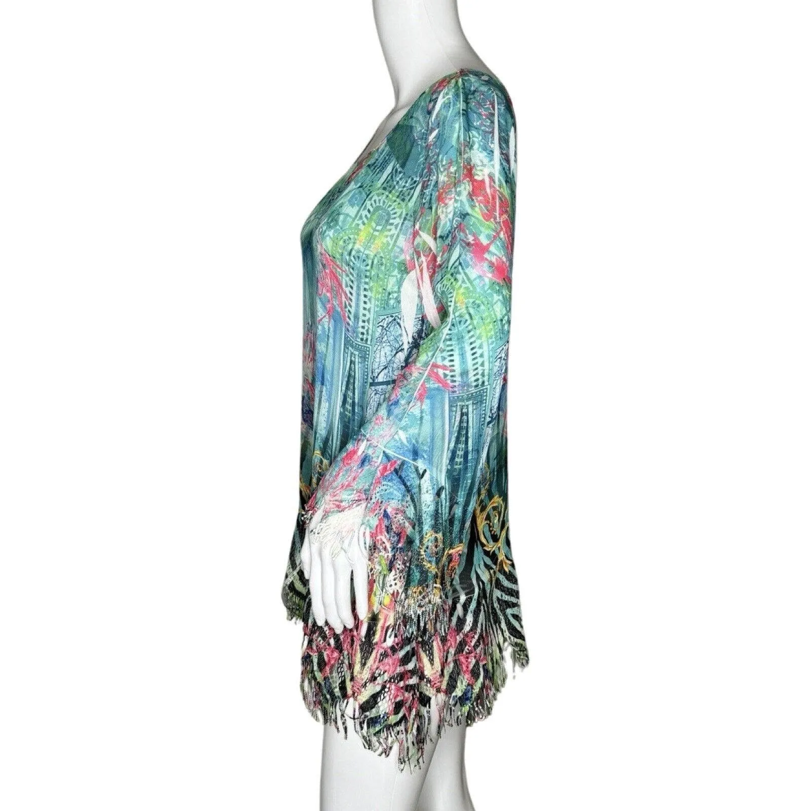 Mushka‎ Sienna Rose Shirt Womens Small Blue Green Colorful Artsy Art to Wear - Image 3