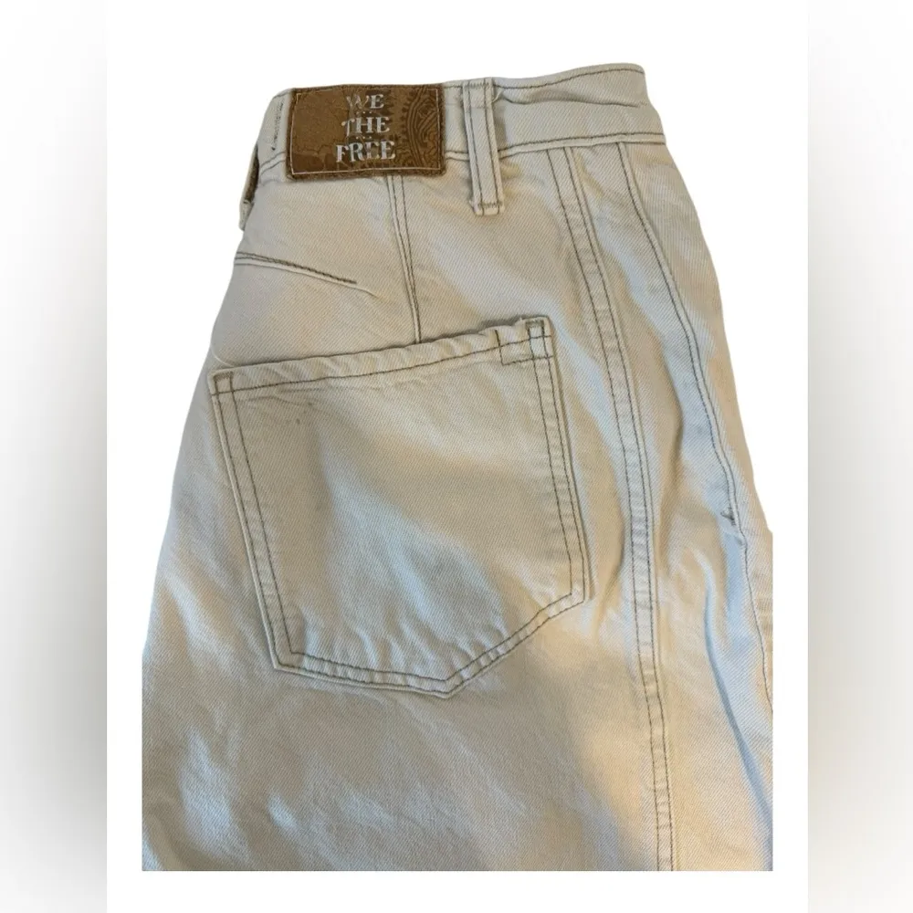 We The Free  x Free People Mid Rise Barrel Pants Denim  White Jeans | Size 27 - Image 9
