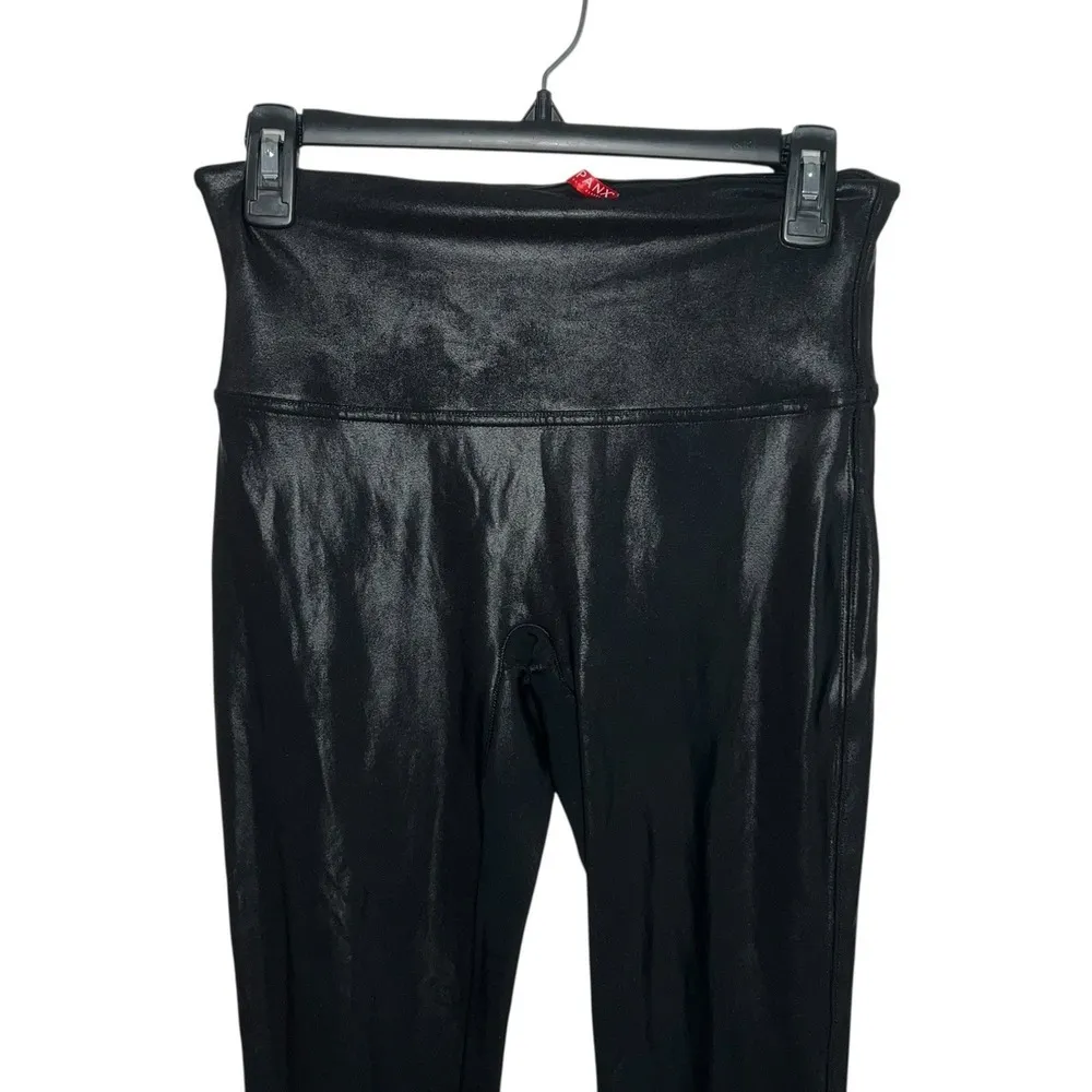 Spanx Women Black Faux Leather Tummy Control Shapewear Pull On Leggings Large LT - Image 3
