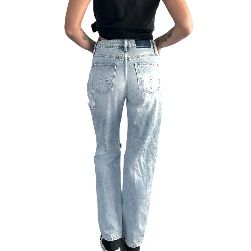 INSANE GENE High Rise Ripped Straight Jeans • Sz 25 Blue - Image 5